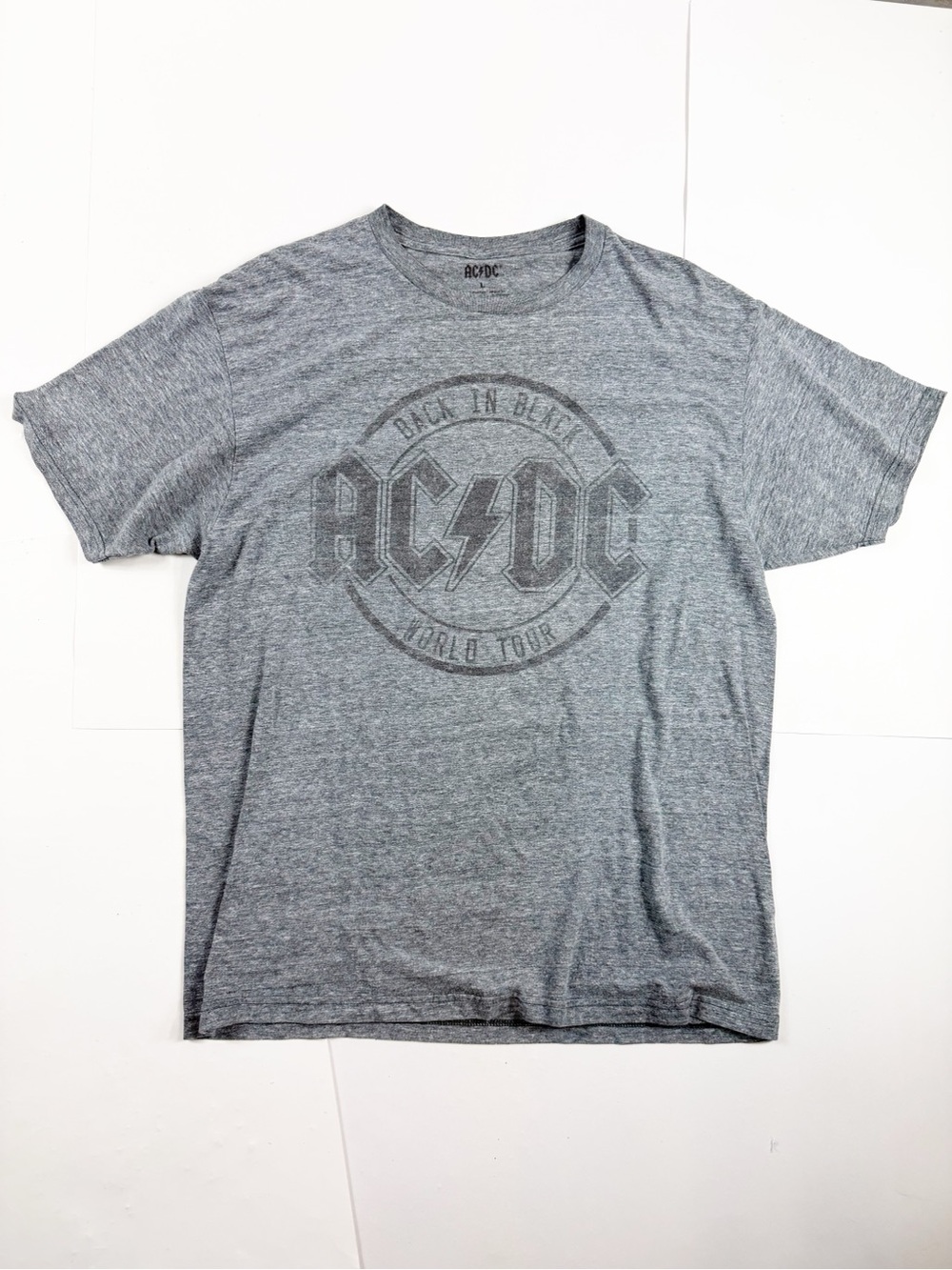 AC/DC Back In Black World Tour Gray Graphic Crewneck T-Shirt Large